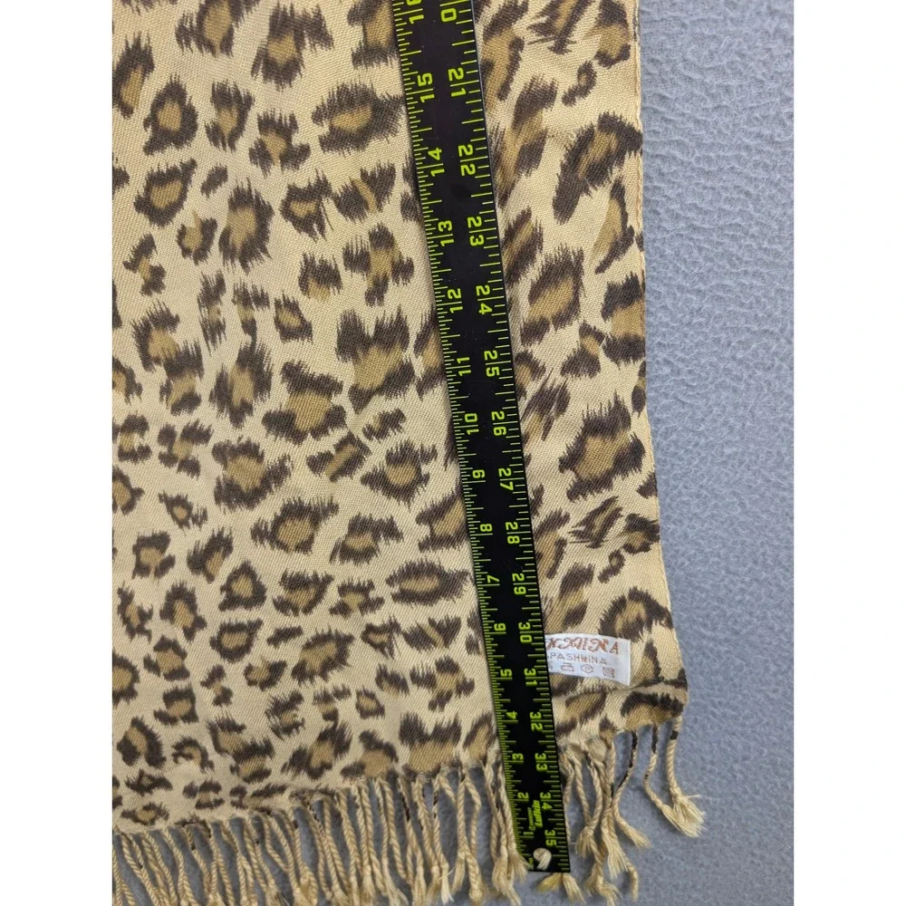 Pashmina Leopard Print Scarf Animal Print Shawl Wrap Fringed Tan Brown 66